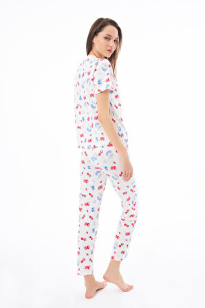 Premium Kadın Pijama Takımı Meyve Desenli Yumuşak Dokulu Kısa Kollu Bisiklet Yaka
