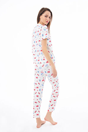 Premium Kadın Pijama Takımı Meyve Desenli Yumuşak Dokulu Kısa Kollu Bisiklet Yaka