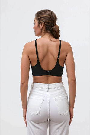 Siyah Lazer Kesim Dikişsiz Sütyen Çıkarılabilir Pedli Hayalet Sütyen Agraflı Ayarlanabilir Askılı