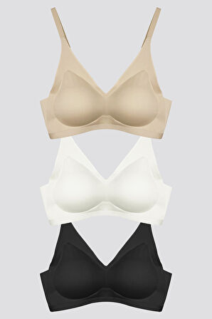 Lazer Kesim Dikişsiz Sütyen Çıkarılabilir Ped Hayalet Sütyen Agraflı Ayarlanabilir Askı - 3'lü Paket