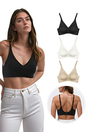 Lazer Kesim Dikişsiz Sütyen Çıkarılabilir Ped Hayalet Sütyen Agraflı Ayarlanabilir Askı - 3'lü Paket