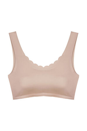 Kahverengi Dikişsiz Lazer Kesim Sütyen Pedli Kadın Hayalet Sütyen Dalga Detaylı