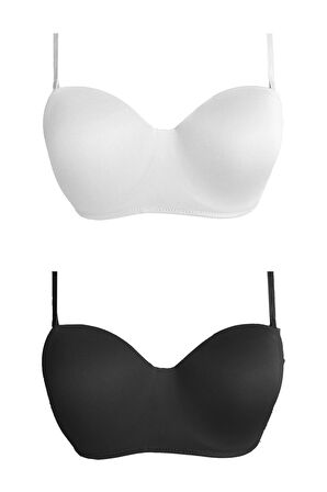 Balenli Toparlayıcı Dolgusuz Straplez Sütyen 2'li Paket