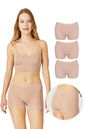 Basic Lazer Kesim Dikişsiz Kadın Boxer Külot Kahverengi 3'lü Paket