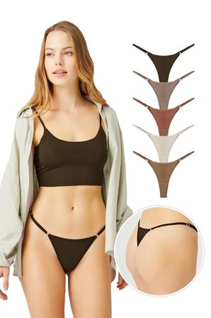 Basic Pamuklu Beli Ayarlanır Kadın Tanga Külot 5'li Paket-2