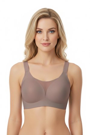 Seamless Bra - Forme | Kahverengi Lazer Kesim Dikişsiz Toparlayıcı Büyük Tüllü Beden Kadın Sütyen