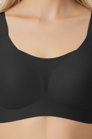Seamless Bra - Forme | Siyah Lazer Kesim Dikişsiz Toparlayıcı Büyük Tüllü Beden Kadın Sütyen