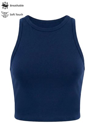 Lacivert Viskon Bisiklet Yaka Kolsuz Kadın Crop Atlet