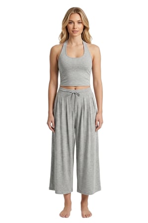 Gri Melanj Viskon Halter Yaka Sırt Dekolteli Kadın Crop Atlet