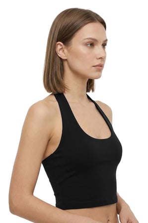 Siyah Viskon Halter Yaka Sırt Dekolteli Kadın Crop Atlet