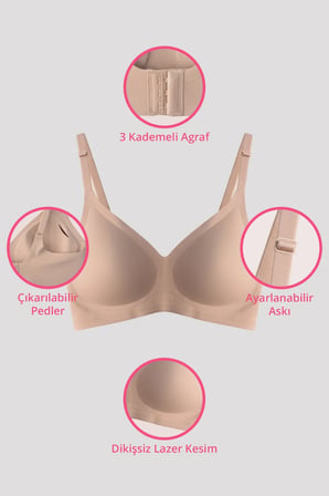 Seamless Bra - Soft | Lazer Kesim Balensiz Ayarlanabilir Askılı Dikişsiz Kadın Sütyen 3'lü Paket