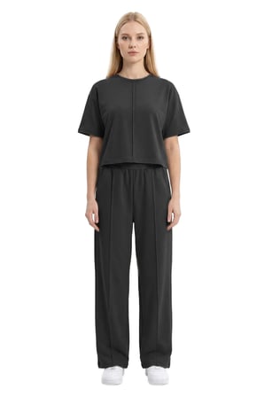 Premium - Sway Collection | Siyah Modal Nervür Dikiş Detay Kadın Eşofman Takımı