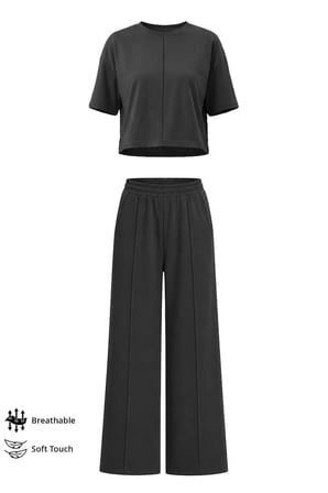 Premium - Sway Collection | Siyah Modal Nervür Dikiş Detay Kadın Eşofman Takımı