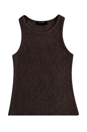 Premium - Tide Collection | Kahverengi Bisiklet Yaka Bürümcük Dokulu Kolsuz Kadın Crop Bluz