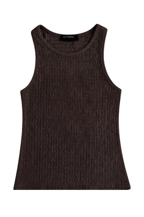Premium - Tide Collection | Kahverengi Bisiklet Yaka Bürümcük Dokulu Kolsuz Kadın Crop Bluz