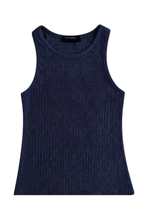 Premium - Tide Collection | Lacivert Bisiklet Yaka Bürümcük Dokulu Kolsuz Kadın Crop Bluz