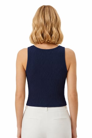Premium - Tide Collection | Lacivert Bisiklet Yaka Bürümcük Dokulu Kolsuz Kadın Crop Bluz