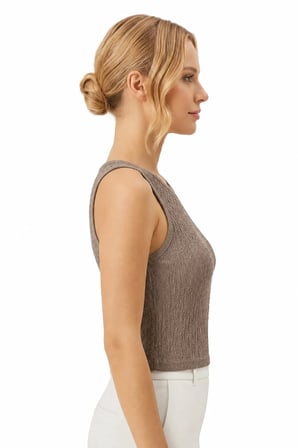 Premium - Tide Collection | Vizon Bisiklet Yaka Bürümcük Dokulu Kolsuz Kadın Crop Bluz