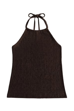 Premium - Tide Collection |Kahverengi Halter Yaka Boyundan Bağlamalı Bürümcük Dokulu Kadın Crop Bluz