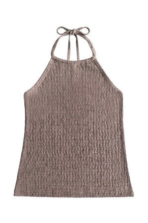 Premium - Tide Collection | Vizon Halter Yaka Boyundan Bağlamalı Bürümcük Dokulu Kadın Crop Bluz