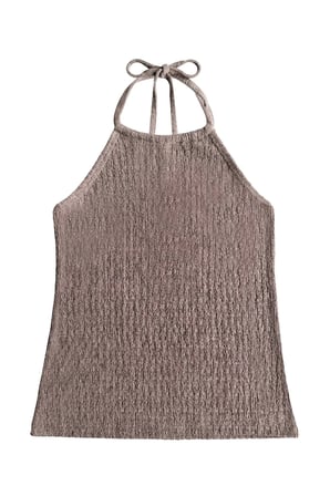 Premium - Tide Collection | Vizon Halter Yaka Boyundan Bağlamalı Bürümcük Dokulu Kadın Crop Bluz