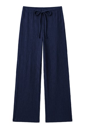 Premium - Tide Collection | Lacivert Bağcıklı Bürümcük Dokulu Bol Paça Kadın Pantolon