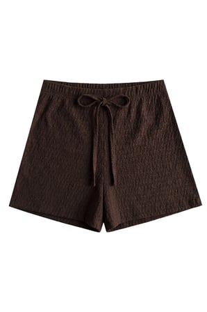 Premium - Tide Collection | Kahverengi Bağcıklı Bürümcük Dokulu Rahat Kesim Kadın Şort