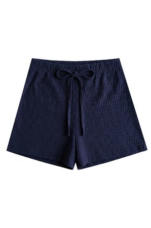 Premium - Tide Collection | Lacivert Bağcıklı Bürümcük Dokulu Rahat Kesim Kadın Şort