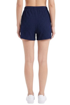 Premium - Tide Collection | Lacivert Bağcıklı Bürümcük Dokulu Rahat Kesim Kadın Şort