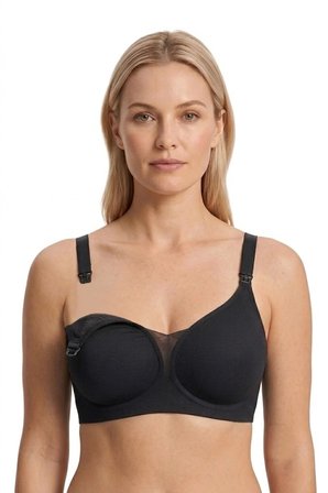 Seamless Bra - Nuvia |Siyah Lazer Kesim Klipsli Önden Açılabilir Rib Dokulu Dikişsiz Emzirme Sütyeni