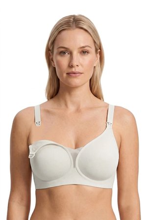 Seamless Bra - Nuvia |Krem Lazer Kesim Klipsli Önden Açılabilir Rib Dokulu Dikişsiz Emzirme Sütyeni
