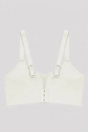 Seamless Bra - Nuvia |Krem Lazer Kesim Klipsli Önden Açılabilir Rib Dokulu Dikişsiz Emzirme Sütyeni