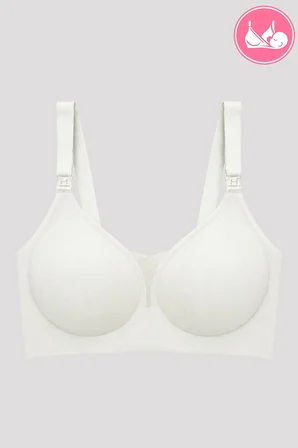 Seamless Bra - Nuvia |Krem Lazer Kesim Klipsli Önden Açılabilir Rib Dokulu Dikişsiz Emzirme Sütyeni