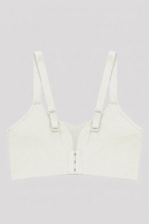Seamless Bra - Nuvia |Krem Lazer Kesim Klipsli Önden Açılabilir Rib Dokulu Dikişsiz Emzirme Sütyeni
