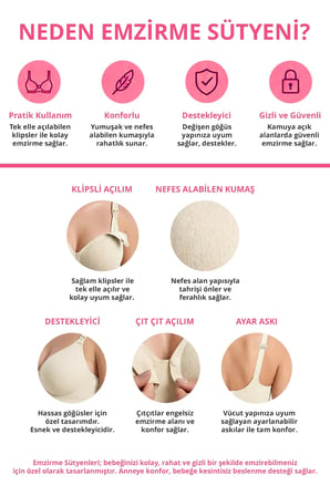 Seamless Bra - Mavelle | Krem Lazer Kesim Klipsli ve Çıtçıtlı Önü Açılabilir Emzirme Sütyeni