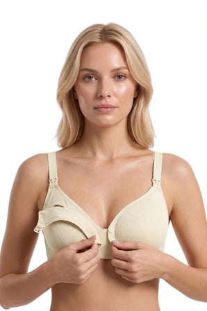 Seamless Bra - Mavelle | Krem Lazer Kesim Klipsli ve Çıtçıtlı Önü Açılabilir Emzirme Sütyeni
