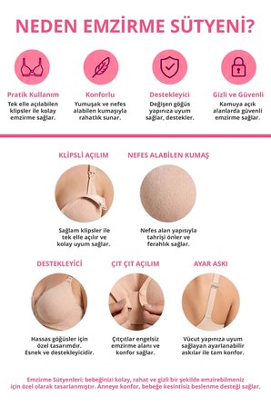 Seamless Bra - Mavelle | Ten Lazer Kesim Klipsli ve Çıtçıtlı Önü Açılabilir Emzirme Sütyeni