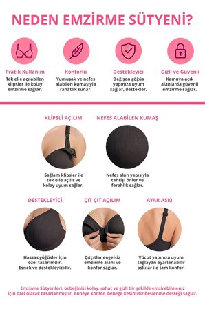 Seamless Bra - Mavelle | Siyah Lazer Kesim Klipsli ve Çıtçıtlı Önü Açılabilir Emzirme Sütyeni