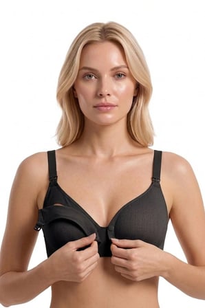 Seamless Bra - Mavelle | Siyah Lazer Kesim Klipsli ve Çıtçıtlı Önü Açılabilir Emzirme Sütyeni