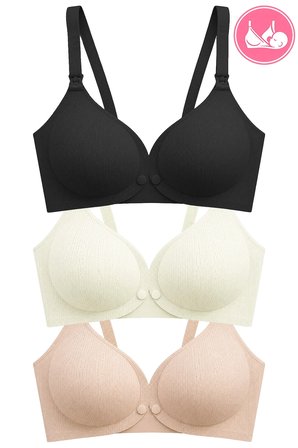 Seamless Bra - Mavelle | Lazer Kesim Klipsli ve Çıtçıtlı Önü Açılabilir Emzirme Sütyeni 3'lü Paket