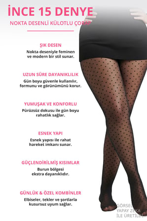 İnce 15 Denye Nokta Desenli Siyah 2'li Büyük Beden Külotlu Çorap
