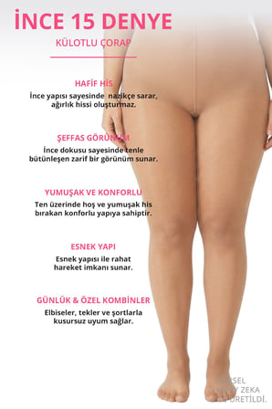 İnce 15 Denye Siyah-Nude 2'li Büyük Beden Külotlu Çorap