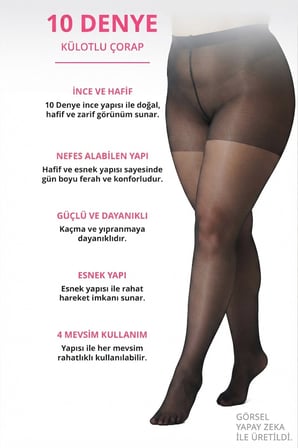 İnce 10 Denye Siyah-Ten 2'li Büyük Beden Külotlu Çorap