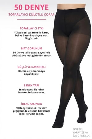 50 Denye Siyah 2 Beden Toparlayıcı Büyük Beden Külotlu Çorap