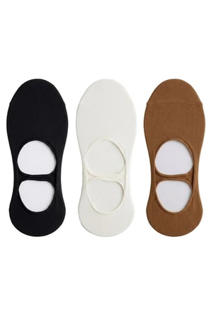 Premium - Standart Beden Yoga Babet Çorap Siyah-Krem-Ten 3'lü Paket