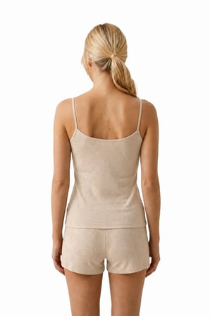 Premium - Neat Collection | Bej Dantel Detaylı Rib Dokulu Modal Viskon Kadın Şortlu Pijama Takımı