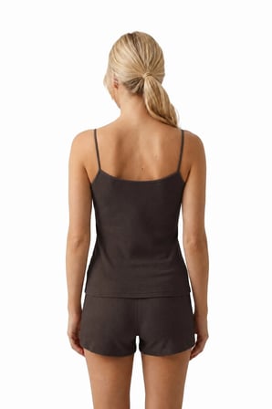 Premium - Neat Collection | Kahverengi Dantel Detaylı Rib Dokulu Modal Viskon Şortlu Pijama Takımı