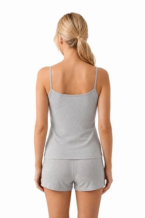 Premium - Neat Collection | Gri Dantel Detaylı Rib Dokulu Modal Viskon Kadın Şortlu Pijama Takımı