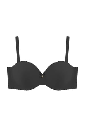 Seamless Bra - Serina | Siyah Balenli Lazer Kesim Yarım Dolgulu Push Up Straplez Kadın Sütyen
