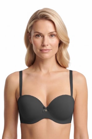 Seamless Bra - Serina | Siyah Balenli Lazer Kesim Yarım Dolgulu Push Up Straplez Kadın Sütyen